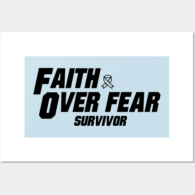 prostate cancer Awareness  light blue ribbon faith over fear survivor Wall Art by Shaderepublic